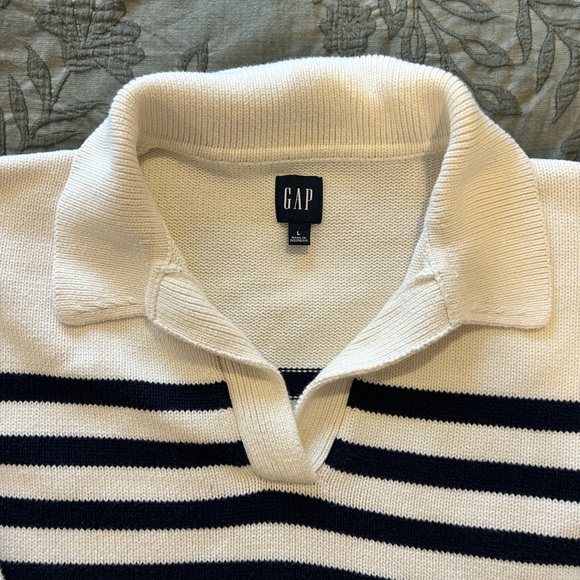 GAP Women's Cotton Sweater - Navy and Cream Stripes-Sz L - Picture 3 of 7